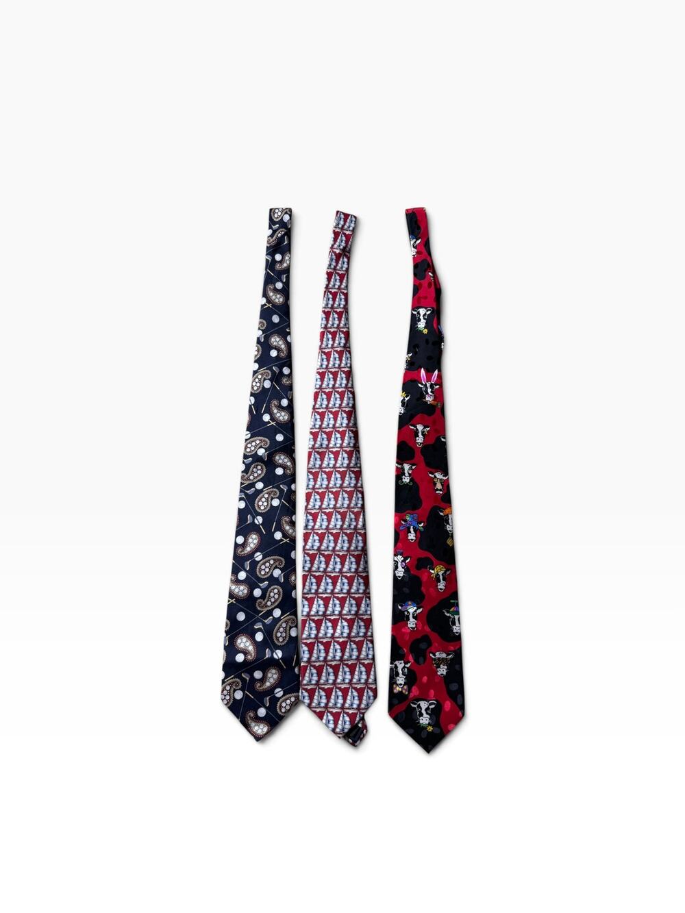 Lot of 3 Novelty Men’s Ties Golf Sailboats Cows Silk Carlos Tomasini Utopia